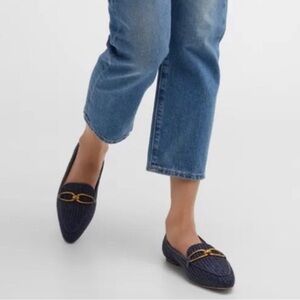 Veronica Beard Champlain Raffia Flats Navy
